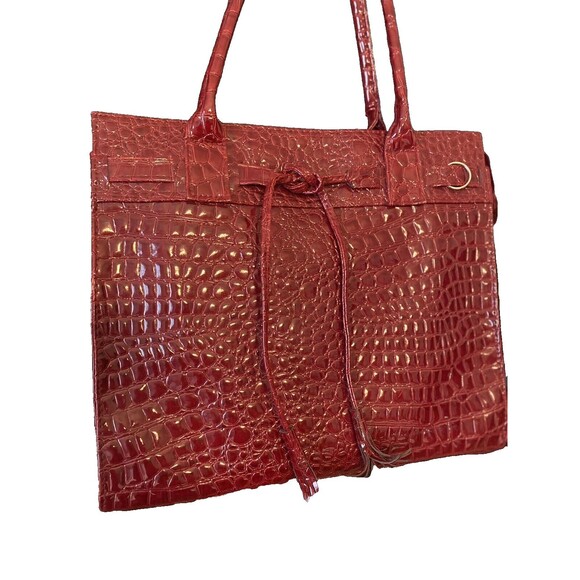 Elizabeth Arden Embossed Alligator Glossy Tassels Large Red Tote Bag Handbag - Picture 16 of 16